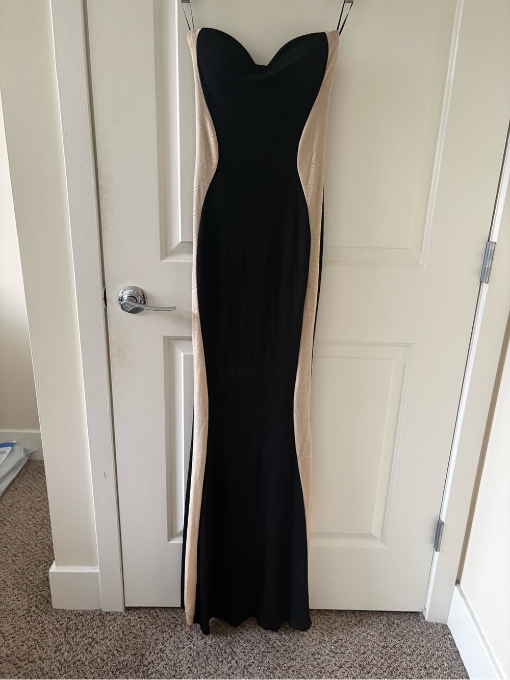 Black and Beige Strapless Mermaid Maxi Dress